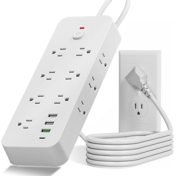 Power Strip Surge Protector - 10FT with 14 Outlets 4 USB Ports(1 USB C),Flat Plug Extension Cord,Wall Mount Charging Station,Overload Protection Outlet Extender for Home Office College Dorm