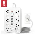 thumbnail image 1 of Power Strip, Surge Protector with 11 Multiple AC Outlets and 6 USB Ports (2 USB C), 6 Ft Extension Cord, 1250W/10A, One Touch Switch Button, 17 in 1 Compact powerstrip (White), 1 of 8