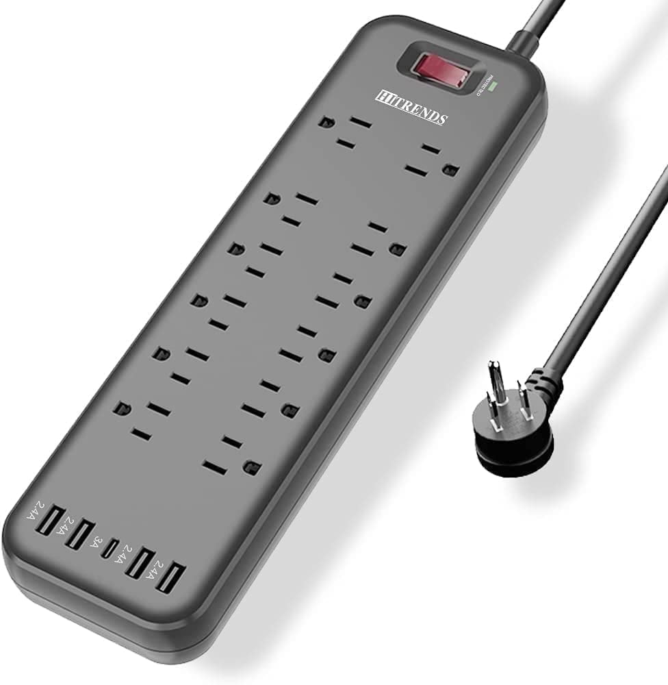 HITRENDS Surge Protector Power Strip - 12 AC Outlet 6ft Extension Cord, 5 USB Ports for Home Office