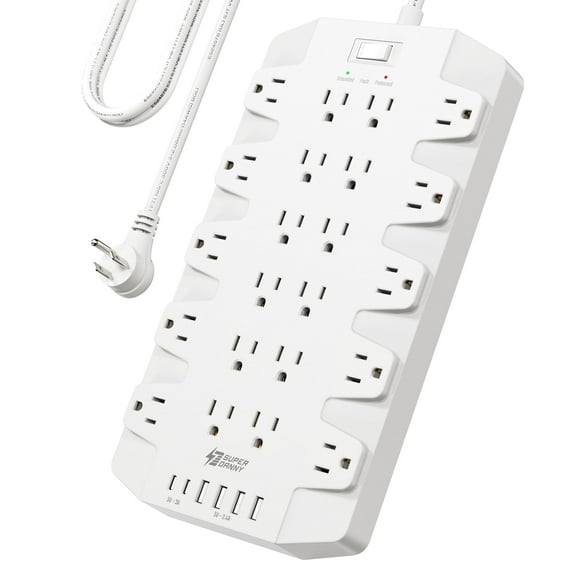 Power Strip Surge Protector with 22 AC Outlets, 2 USB-C and 4 USB Ports, 1875W/15A, 2100J, 6.5Ft Extension Cord , Wall Mountable for Home, Office, Dorm
