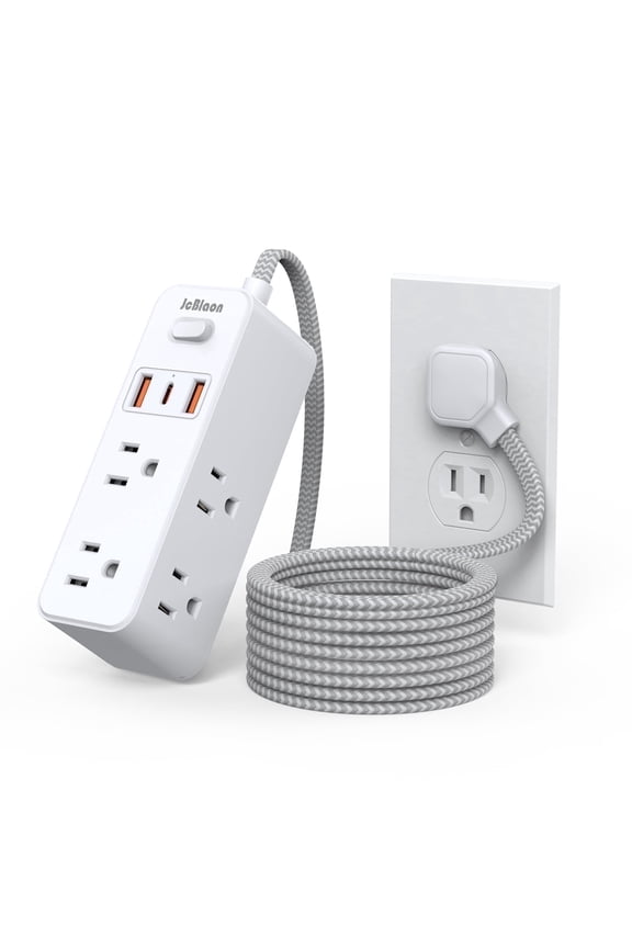 Power Strip Surge Protector, 5Ft Flat Plug Braided Extension Cord, 6 Outlets with 3 USB Ports(1 USB C), 3-Side Outlet Extender, Wall Mount, Compact for Travel, Home, College Dorm Room