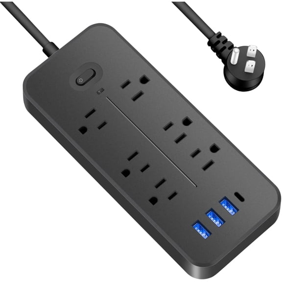 Power Strip Surge Protector - 6 Outlets & 3 USB Ports & 1 USB-C Port, 1700 Joules, 4 Feet Power Cord Angled Flat Plug, Black