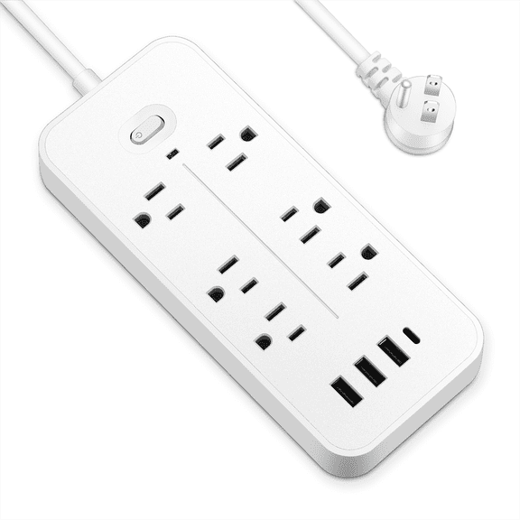 Power Strip Surge Protector - 6 Outlets & 3 USB Ports & 1 USB-C Port, 1700 Joules, 4 Feet Power Cord Angled Flat Plug, White