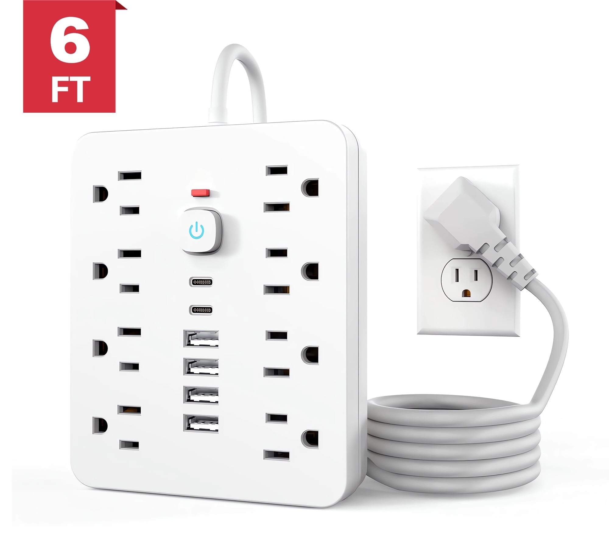 Power Strip, Surge Protector with 8 AC Outlets 6 USB Ports (2 USB C), 6 ...
