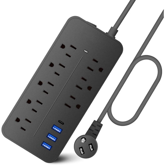 Power Strip Surge Protector - 8 Outlets & 3 USB Ports & 1 USB-C Port, 1700 Joules, 4 Feet Power Cord Angled Flat Plug, Black