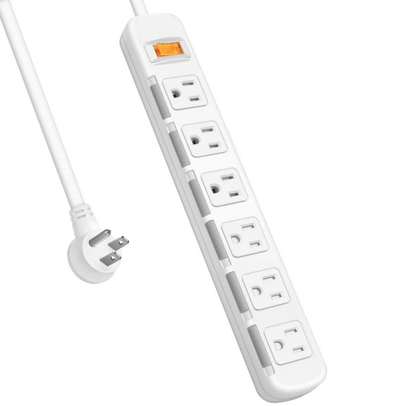 Power Strip Surge Protector with Child Safety Slide Outlet Covers, 6 Feet Extension Cord 3 Prong, 6 Outlet,300J, 15A/1875W, Overload Protection Switch, Flat Plug Strip for Home Office, SGS Approved