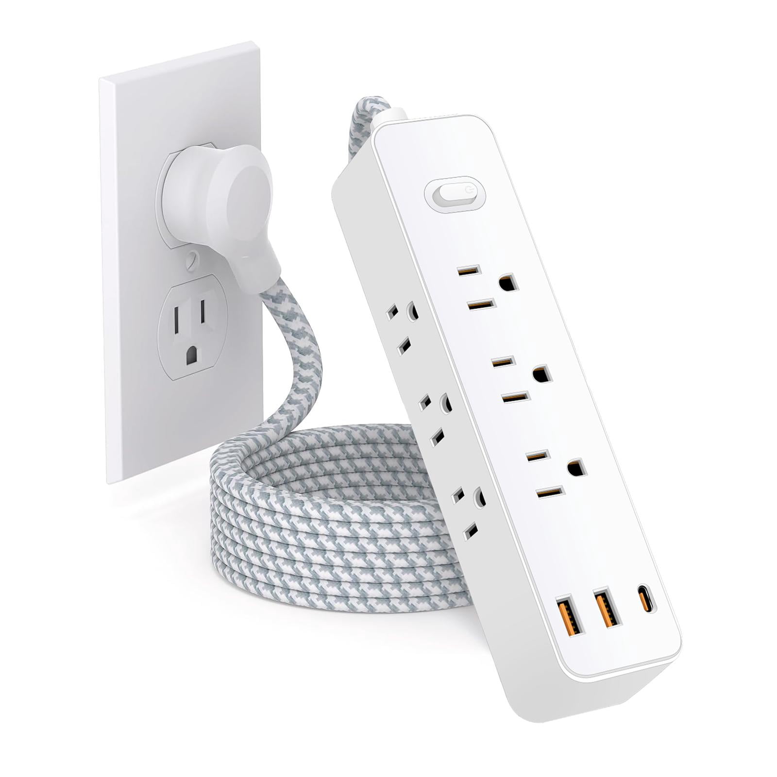 Power Strip Surge Protector - Flat Plug, Wall Mount, 9 Wide Outlets with 4 USB Ports (1 USB C), 5FT  Extension Cord with Multiple Outlets, Charging Station Overload Protection for Home Dorm