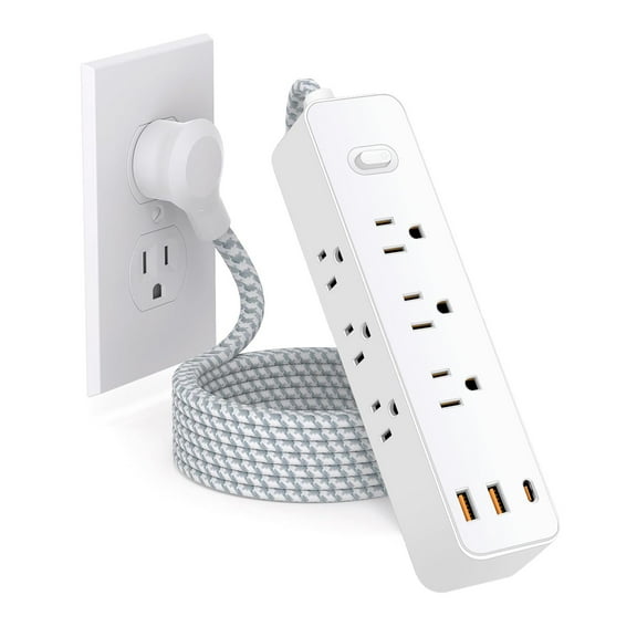 Power Strip Surge Protector - Flat Plug, Wall Mount, 9 Wide Outlets with 4 USB Ports (1 USB C), 5FT  Extension Cord with Multiple Outlets, Charging Station Overload Protection for Home Dorm