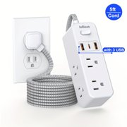 Power Strip Surge Protector - JcBlaon Multi Plug Outlet Adapter with 8 Widely Outlets & 4 USB Ports 2 USB-C, 5FT Extension Cord 45   Ultra Thin Flat Plug, Wall Mount for Office Travel Dorm and More