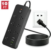 Power Strip Surge Protector, Meromore Flat Plug Extension Cord 10FT with 13 Outlets 4 USB Charger, 1875J Protection Multiple Outlets Charging Station for Home, Office, College Dorm Room