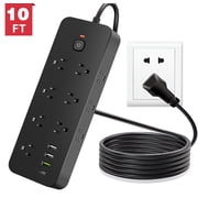 Power Strip Surge Protector, Meromore Flat Plug Extension Cord 10FT with 13 Outlets 4 USB Charger, 1875J Protection Multiple Outlets Charging Station for Home, Office, College Dorm Room