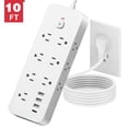 thumbnail image 1 of Power Strip Surge Protector, Meromore Flat Plug Extension Cord 10FT with 13 Outlets 4 USB Charger, 1875J Protection Multiple Outlets Charging Station for Home, Office, College Dorm Room White, 1 of 7
