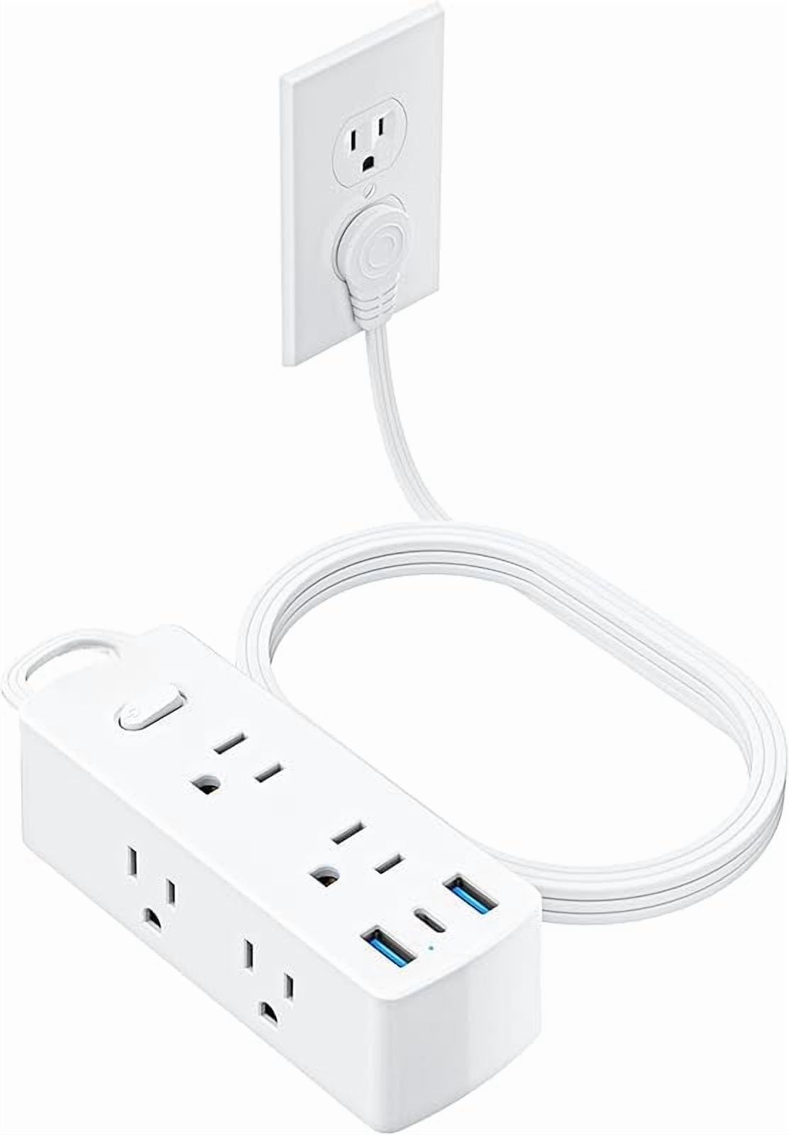 Power Strip Sur Protector, Ultra Thin Flat Plug Extension Cord 5ft, 6 Outlets 3 USB Ports(1 C), Sided Outlet Extender for Home Office Travel Dorm Room Essentials, White