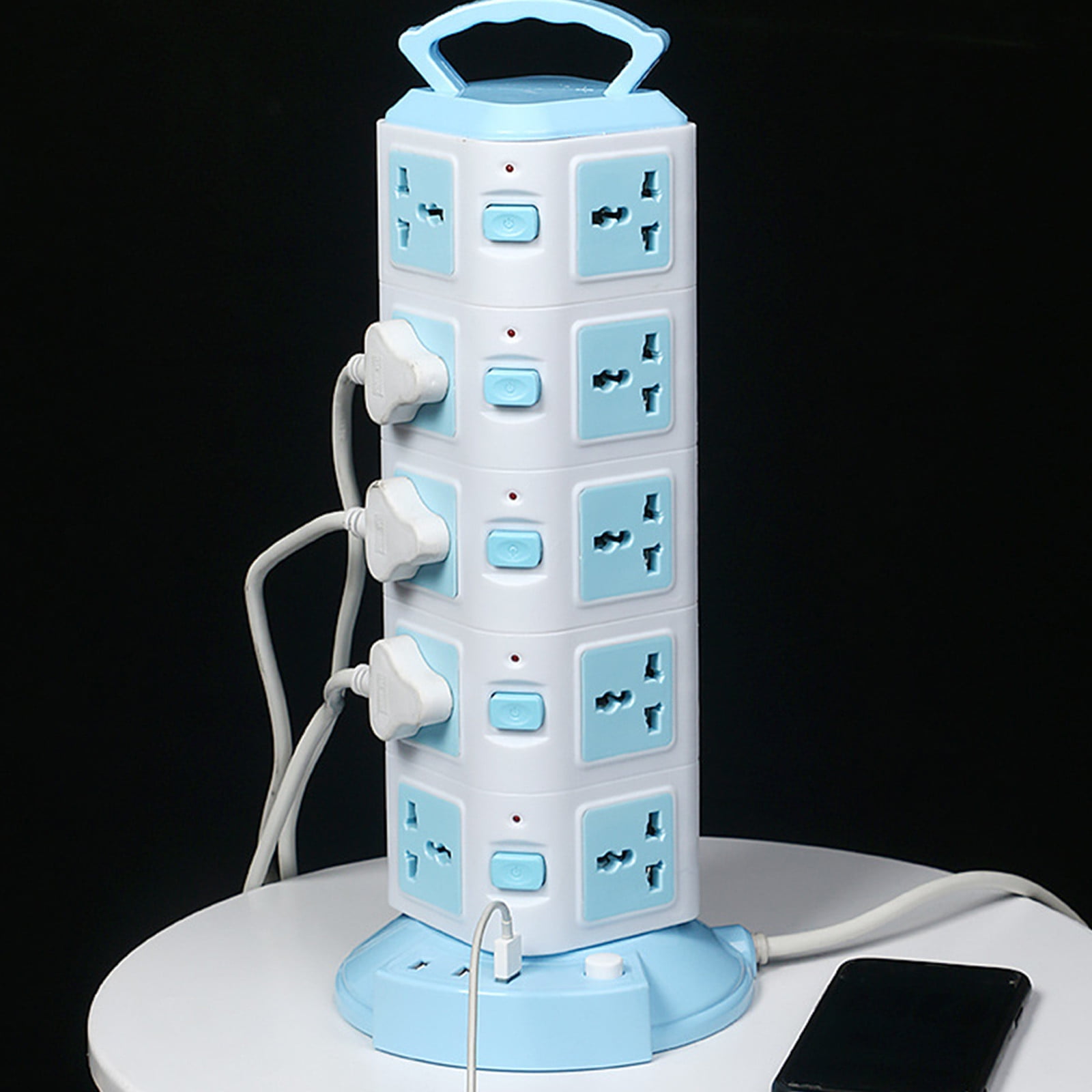 Power Strip Surge Protector-Power Strip Tower With 3 USB Ports&20 Universal Socket Plugs, 6.6 Feet Long Extension Cord-Universal Charging Station Vertical Sock