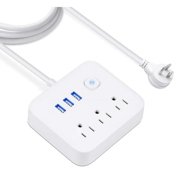 Power Strip Surge Protector with USB,4 Feet Long Cord with 3 AC Outlets and 3 USB Charging Ports, Overload Protection Outlet Extender, Compact for Smartphone Tablets Home, Office, Hotel,900 Joules