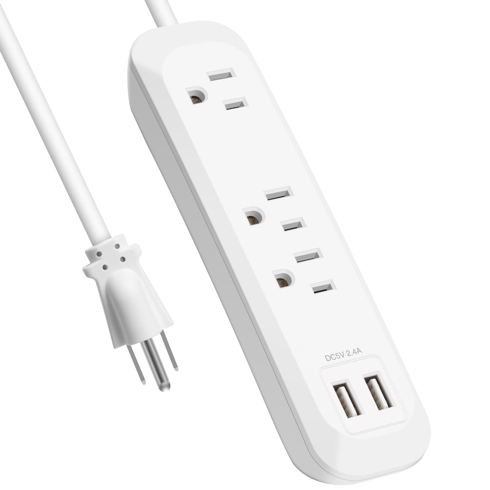 Power Strip Surge Protector with USB Ports, White Extension Cord 6 Feet 3 Prong, 3 outlets, 2 USB Ports, 1250W/10A, Wall Mountable, Plug Strip Surge Protector 300J for Home Office, SGS Approved