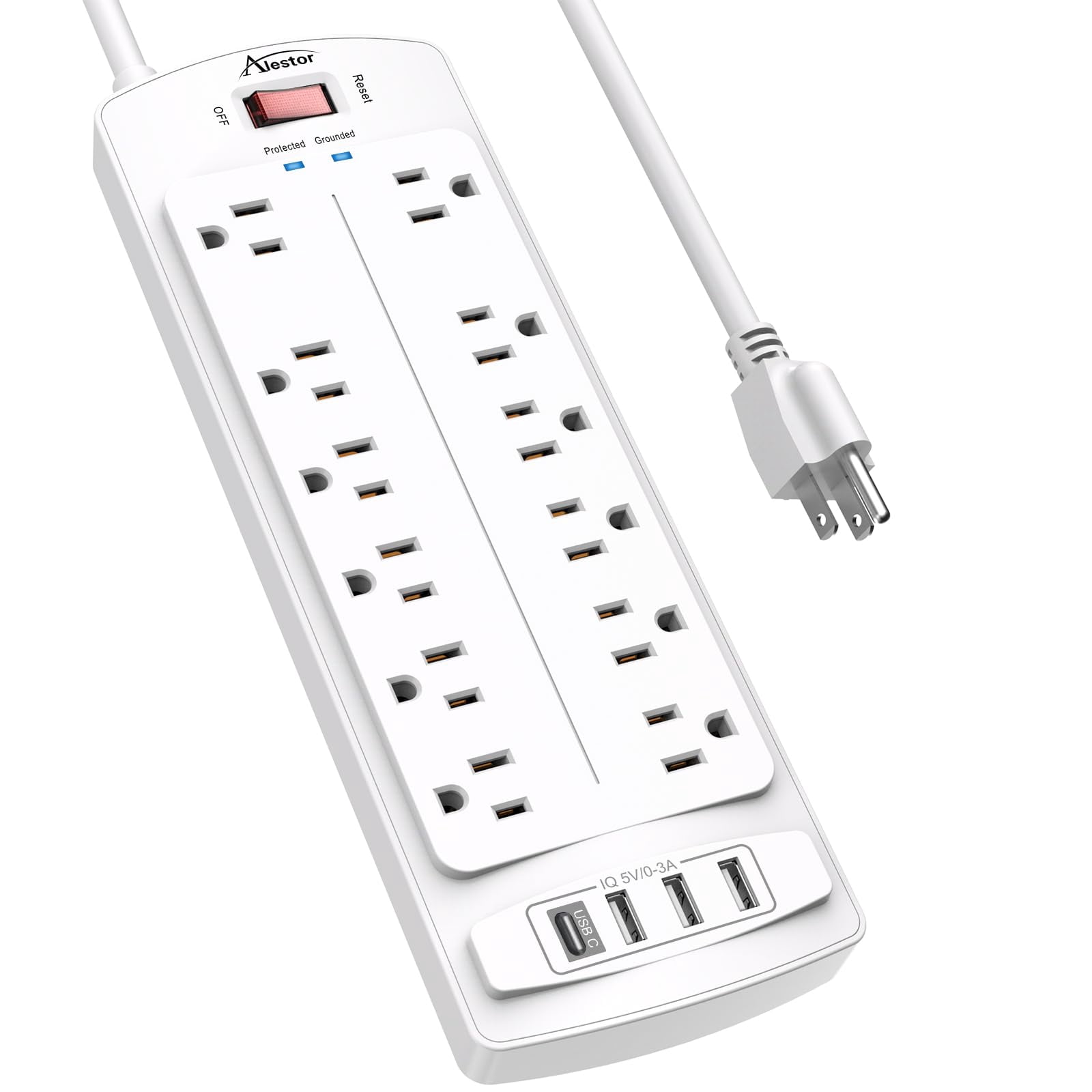 Power Strip  Surge Protector With 12 Outlets And 4 Usb Ports 6 Feet Extension Cord (1875w/15a) For Home Office Dorm 2700 Joules Etl Listed (white)