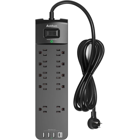 Power Strip - Surge Protector with 10 Outlets and 4 USB Ports, 6 Feet Extension Cord with Flat Plug, 2700 Joules, ETL Listed, Black