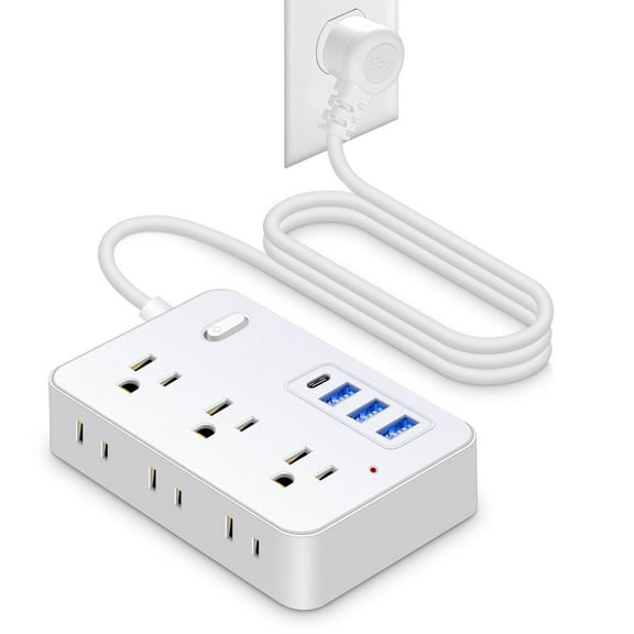 BOHASHIN Power Strip Surge Protector with USB, 4 ft Long Extension Cord for 6 Widely Spaced Outlets with 4 USB Fast Charge USB Charging Ports(White)