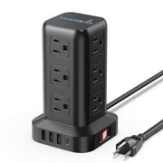 برج باور ستريب 12 منفذًا مع منافذ USB 4 محطة شحن كهربائية حامية 6.5 قدم ، أسود