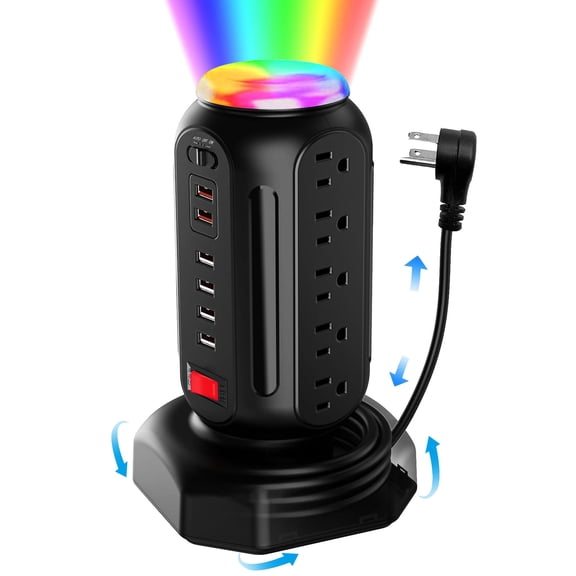 Power Strip Tower 15 Outlets 6 USB Ports, Surge Protector with Colorful Led Light & USB Fast Charge,Desktop Charging Station with 6.5ft Heavy Duty Extension Cord for Home Office(Black) Y101
