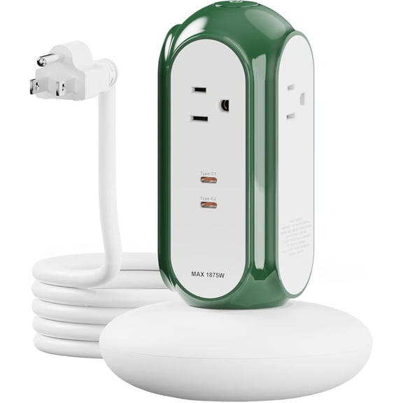Power Strip Tower with 2 USB-C Ports (30W Fast Charing), 1420J Surge Protector, 4 AC Outlets, 6.6FT Extension Cord with Overload Protection, 1875W/15A Charging Station for Home Office Desk