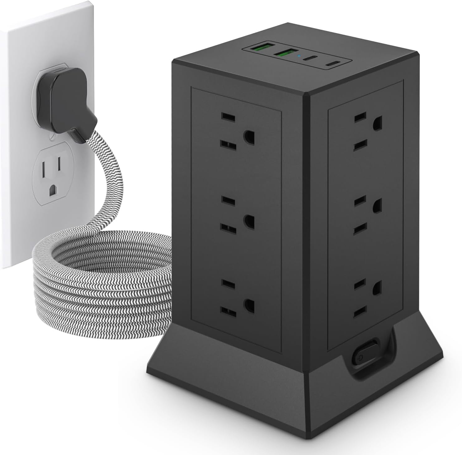 Outlet Block Multple Power Strip Tower with Multiple Outlets, 10 Ft Extension Cord Flat Plug ...