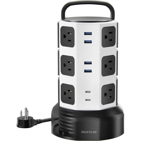Power Strip Tower Surge Protector, 12 Outlets 6 USB (2 USB C) Charging Station, Extension Cord with Multiple Outlets, 1050J 1625W/13A Outlet Extender 6.5ft Extension Cord for Home Office