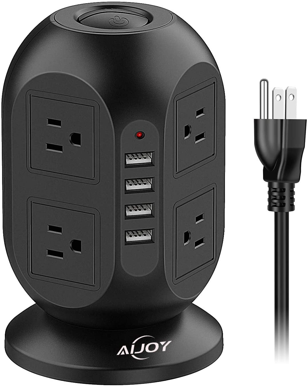 Power Strip Tower with Fast Wireless Charger, Odom 1800 J Surge Protector 4 USB Ports + 10 Outlets + 6 Feet Retractable Extension Cord, Multi Plug Out