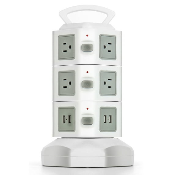 Power Strip Tower with USB Ports Surge Protector - 10 AC Outlet + 4 USB Port Charging Station Desk Power Strip Supply Adapter Plug, Individual Switch, 6FT Extension Cord