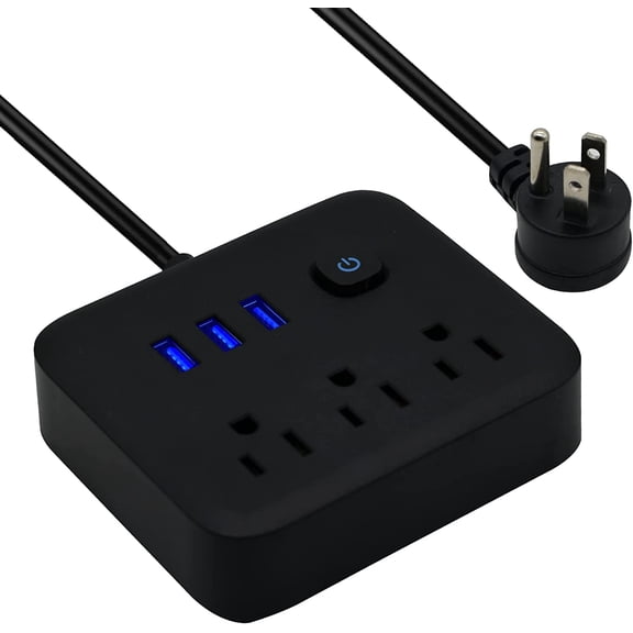 Power Strip with USB,3 Outlet Extension 3 USB Ports,Non Surge Protector,Flat Plug Desktop Charging Station Multi Plug Outlets for Dorm,Home,Office,Cruise Ship, Travel,UL Listed, Black