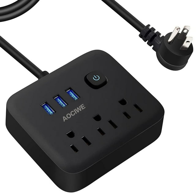 Power Strip with USB, AOCIWE Flat Plug Outlet Extender with 3 USB Ports