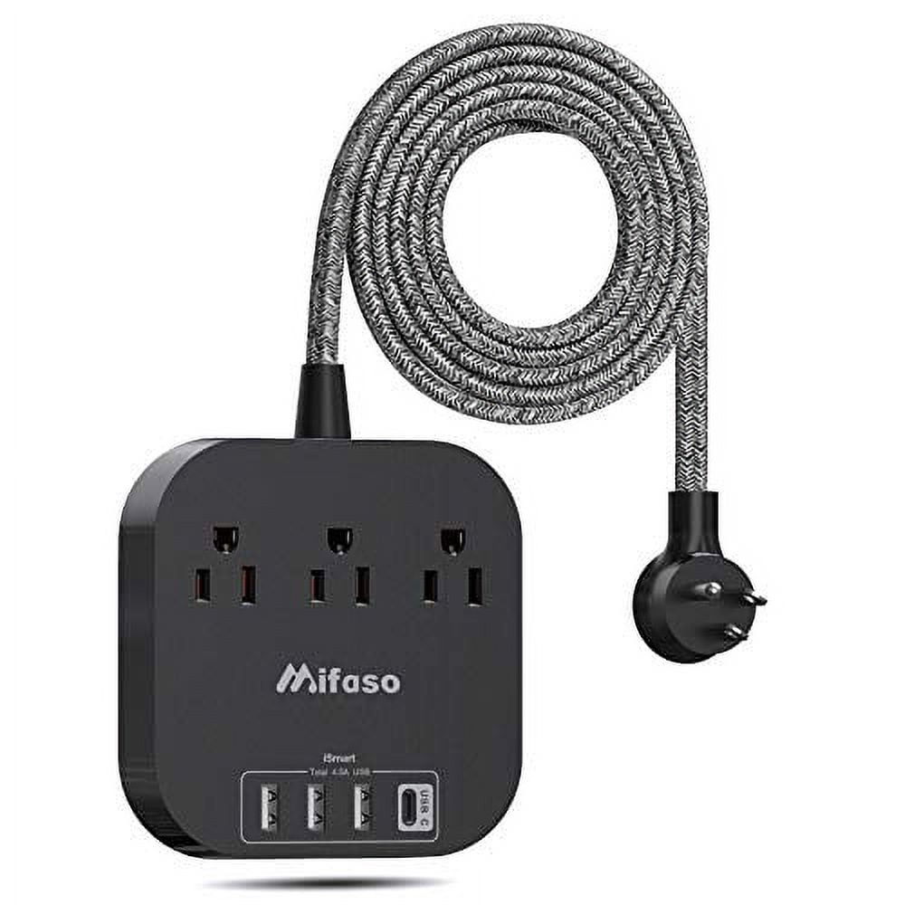 Power Strip with USB C, 3 Outlet 4 USB Ports 4.5A Flat Plug Desktop