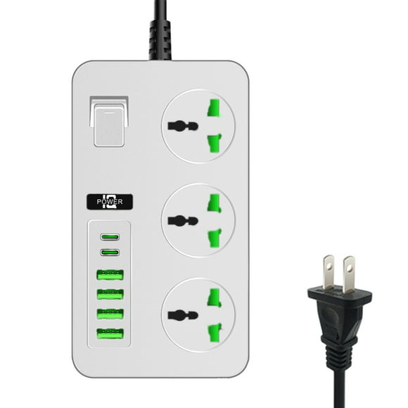 Power Strip with USB C, Universal Extension Cord with 3 Wide AC Outlets and 6 USB Ports, Wall Mount International Plug Extender for Overseas Travel Work