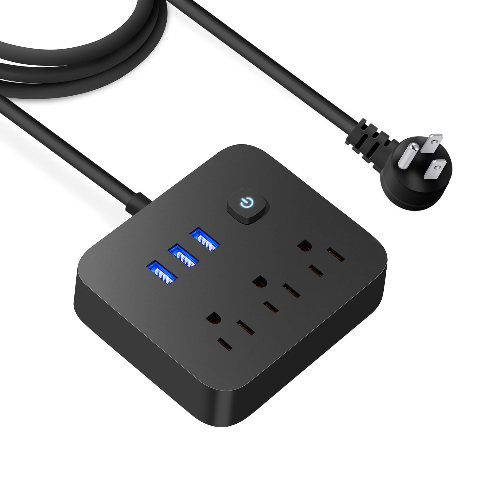 Power Strip with USB, Flat Plug Extension Cord with 3 AC Outlets, 3 USB