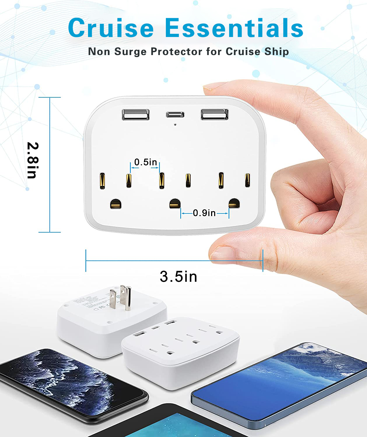 Cruise Power Strip No Surge Protector with USB Outlets Ship Approved