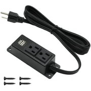 Power Strip with USB Ports, Wall Mounted Power Strip Flat Plug, 2AC Outlet 2 USB, 6.56 Feet Extension Cord for Desktop Desk Conference Table Cabinet Workbench