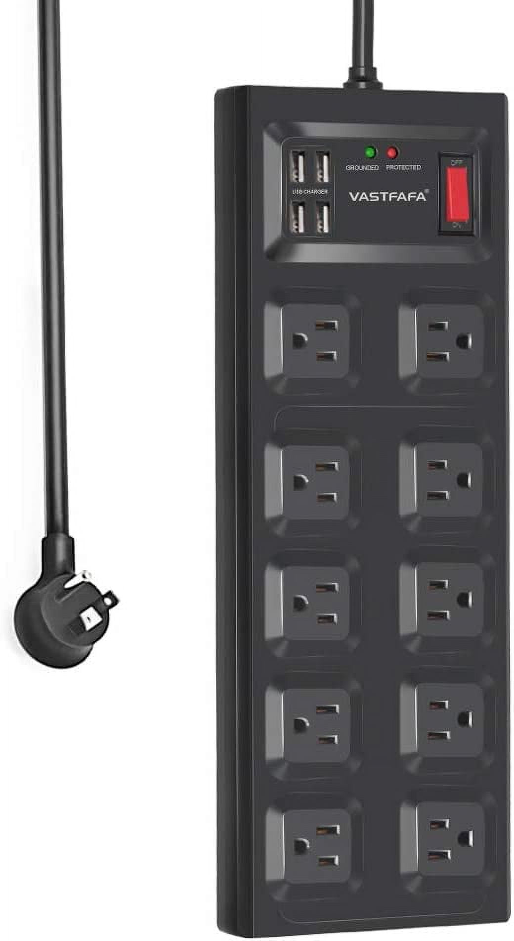 Power Strip with USB, VASTFAFA Surge Protector with 10 AC Outlets and 4 USB Charging Ports,1875W/15A, 1700 Joules, 4.5 Feet Long Extension Cord for Smartphone Tablets Home,Office, Hotel- Black