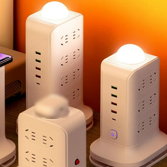 Power Strip with Wireless Charging - Multi Surge Protector with Usb Ports & Night Light, Fast Charging Station for Home, Bedroom, Dorm & Travel, Multiple Lengths White Size:l