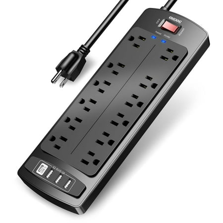 product image of Power Strip, ONDOG Surge Protector with 12 Outlets and 4 USB Ports, 6 Feet Extension Cord (1875W/15A), 2700 Joules, ETL Listed, Black(YINTAR)