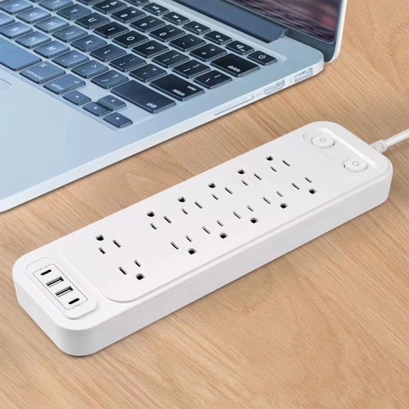 Power Strip, ZzCityTK 12 Surge Protector with USB Ports, 1250W Overload Protection Flame Retardant ABS for Home Office Gaming, White