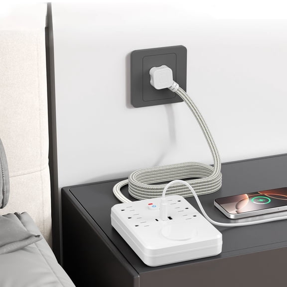 Power Strip with 6 Outlets, 2 USB and 1 USB C, Wireless Phone Charging, Wall Plug Adapter for Home and Travel, Surge