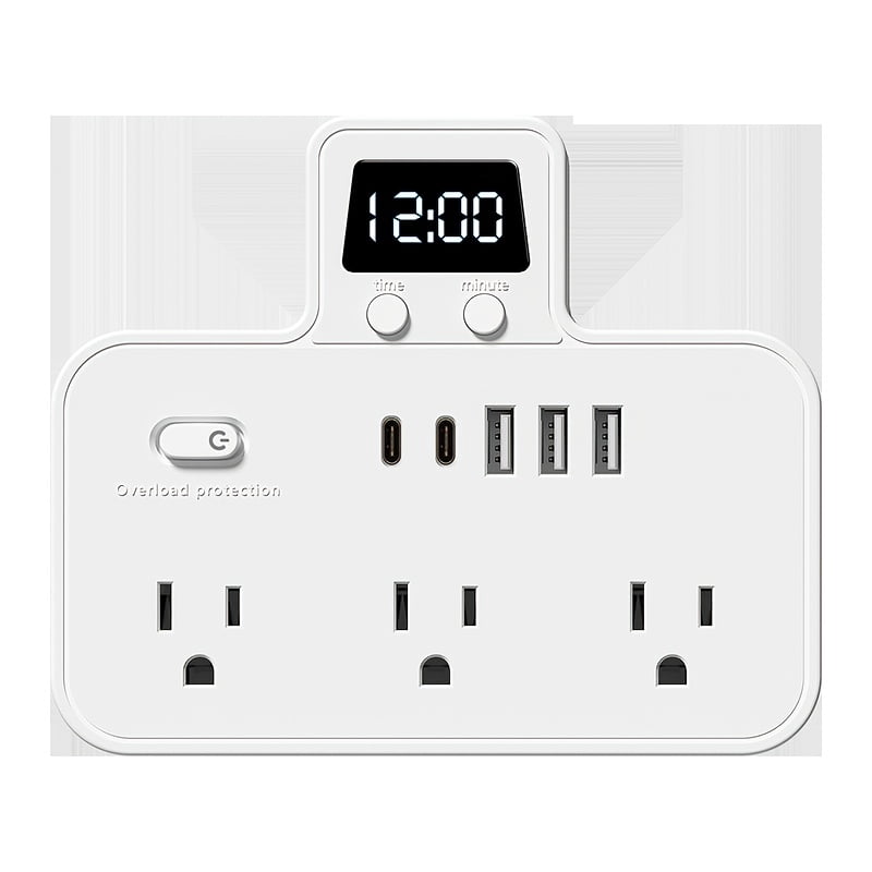 Power Strip with 6 Outlets, 3 USB-A, 2 USB-C Ports, Flat Plug, On/Off ...