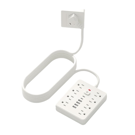 Power Strip with 8 AC Outlets, 140 cm / 4.6 ft Extension Cord, US Plug, On/Off with Light, Multi Electrical Adapter for Home, Bedroom, and Dorm