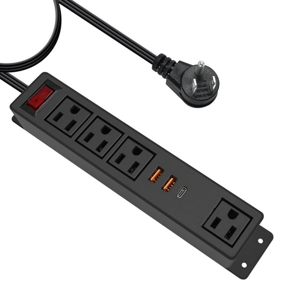 Wall Mount Power Strip USB C Fast Charge 20W 4 AC Outlets and 3 USB Ports