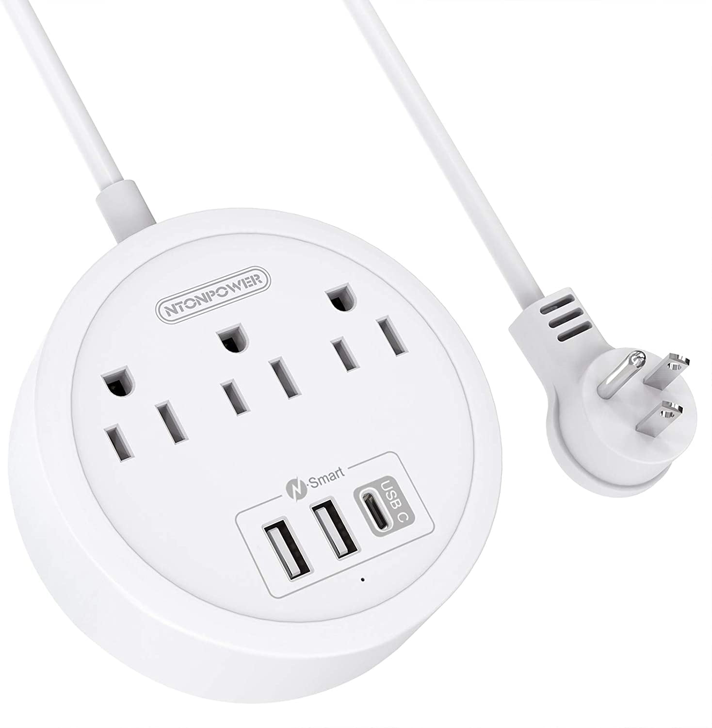 Power Strip with USB C Mountable Power Strip Flat Plug, 3 Outlets and