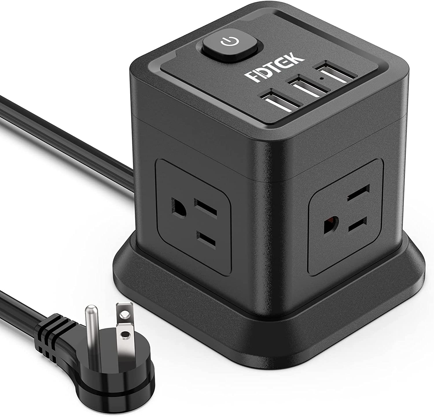 Power Strip with USB, Flat Plug Extension Cord with 4 Outlets and 3 USB