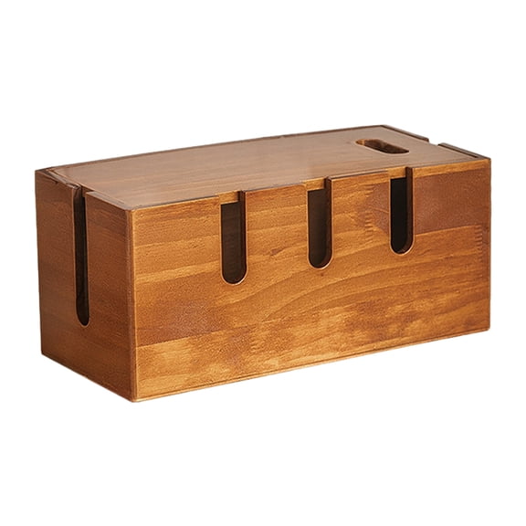 MOKKHNB Desk Cable Organizer Box in Light Brown Wood for Cord Management and Storage
