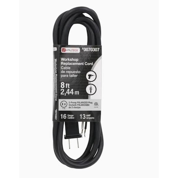 Power Supply Cord 8-ft 2-Prong Black Garbage Disposal Appliance Power Cord