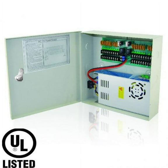 Power Supply Distribution Box - 12V DC 18 channel 20 Amps, PTC, Key Lock, Voltage Control upto 13.5V UL Listed